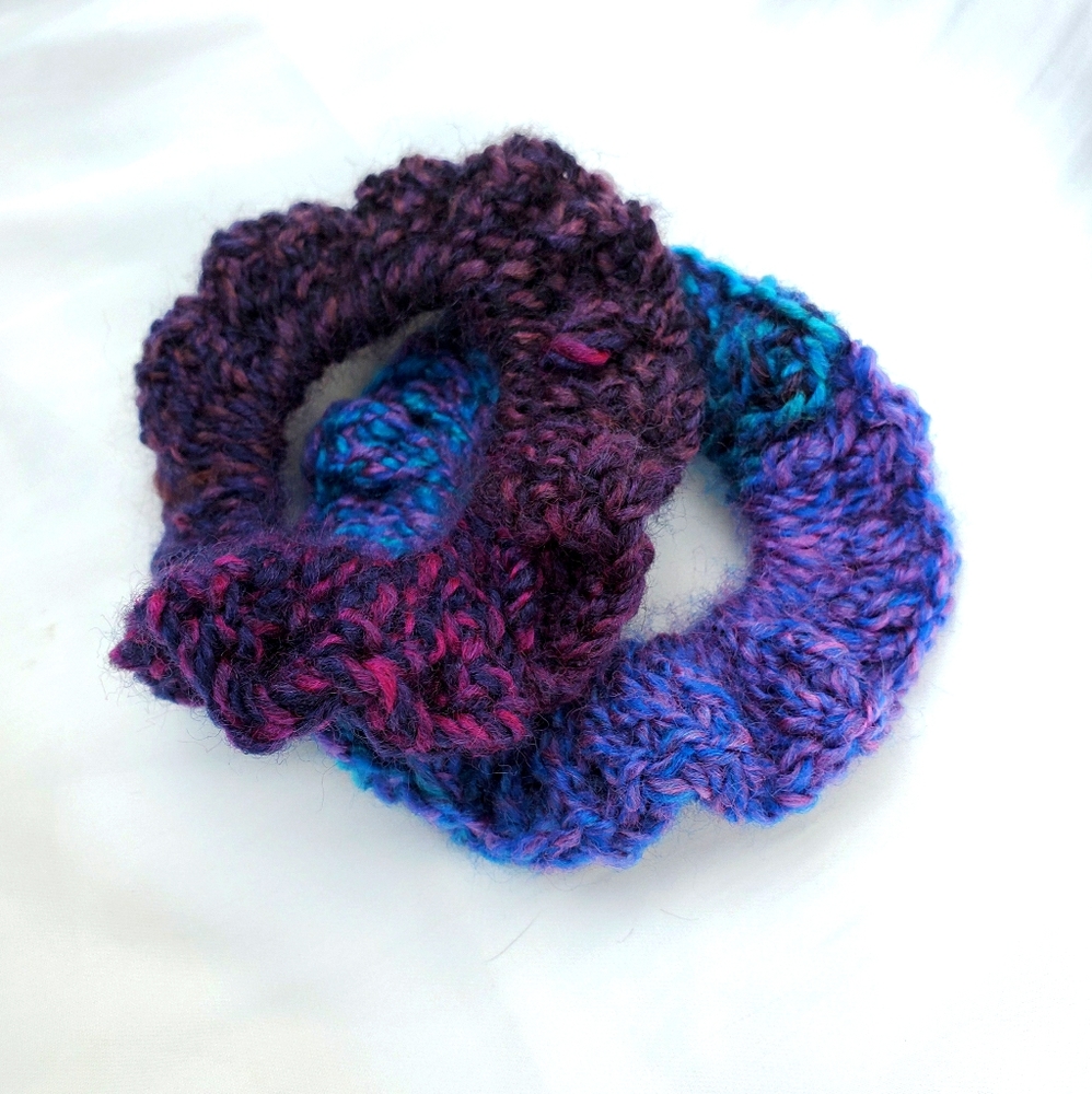 Two handmade crocheted scrunchies